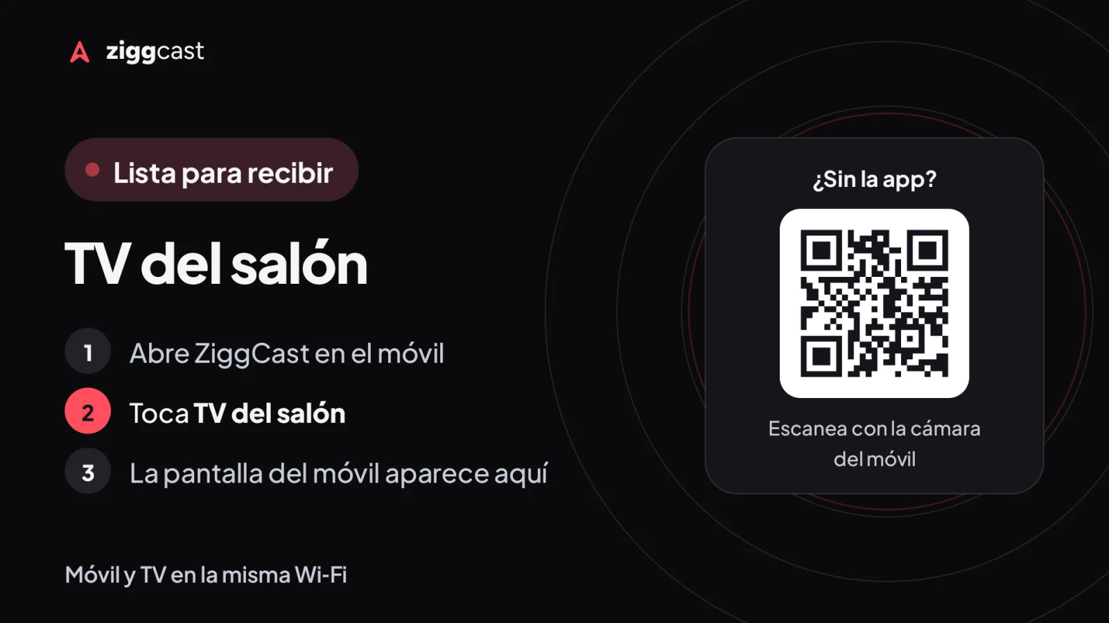 Abre ZiggCast en la TV o el ordenador