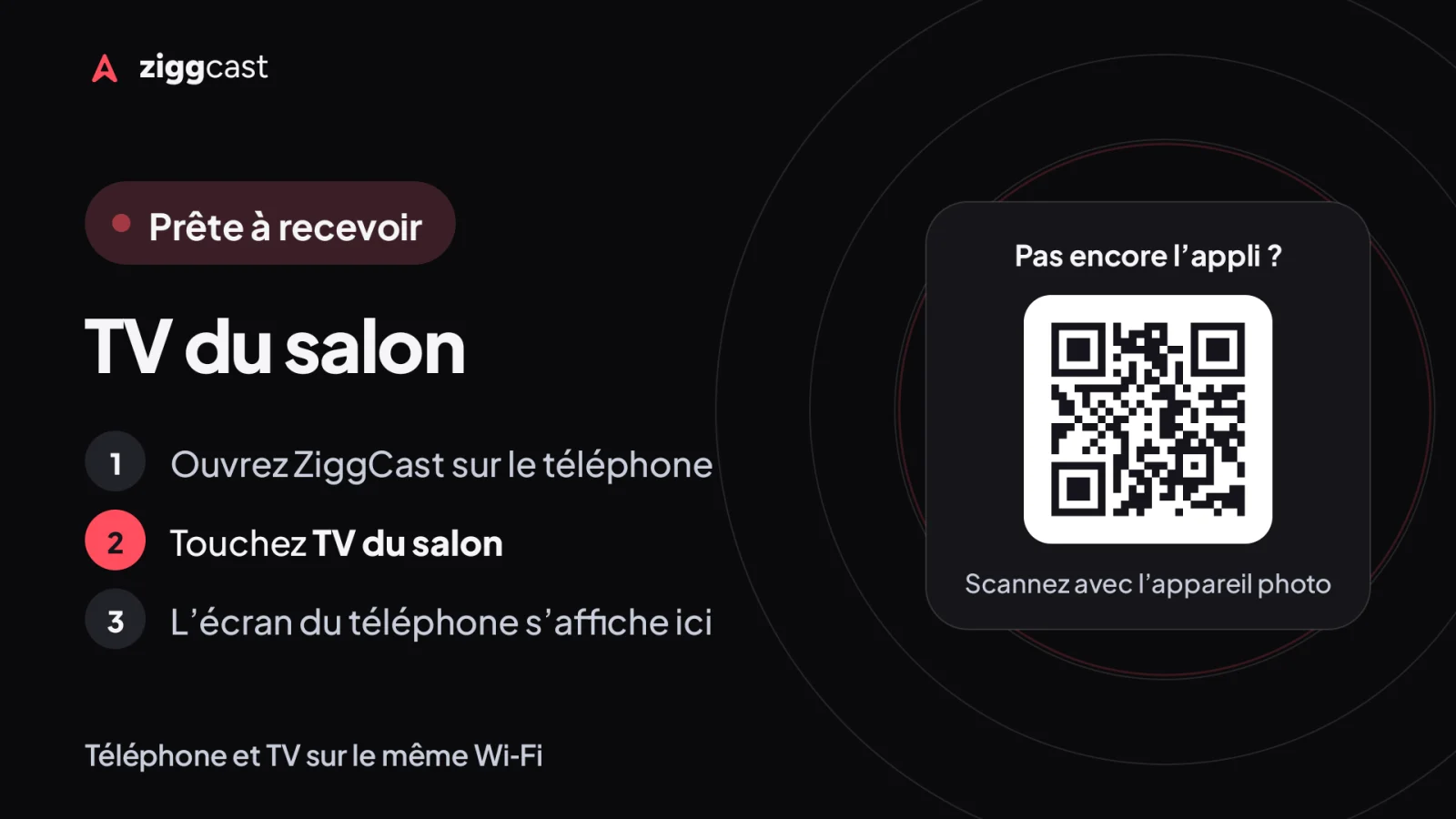 Ouvre ZiggCast sur la TV ou l’ordinateur