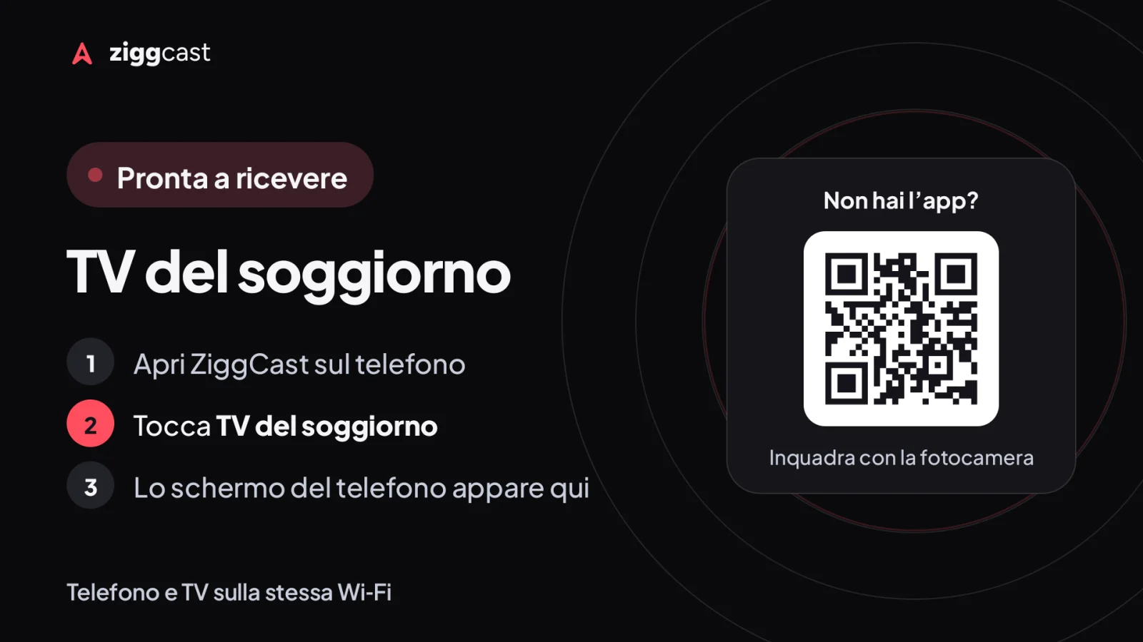 Apri ZiggCast sulla TV o sul computer